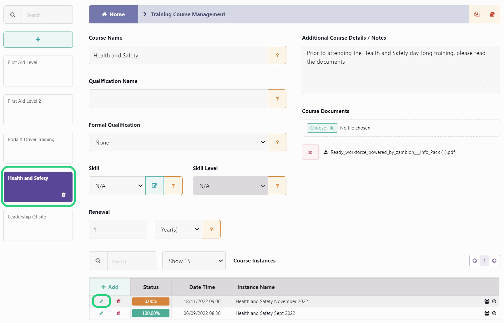 Assign Employees to a Course Instance