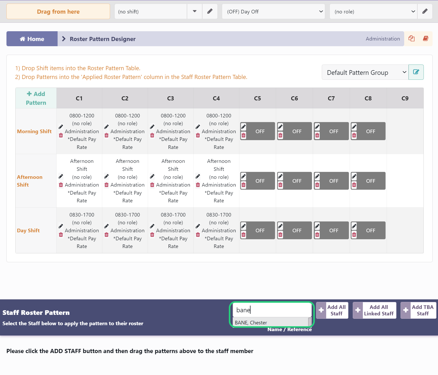 Assign Employees to the Pattern Group in Roster Pattern Designer