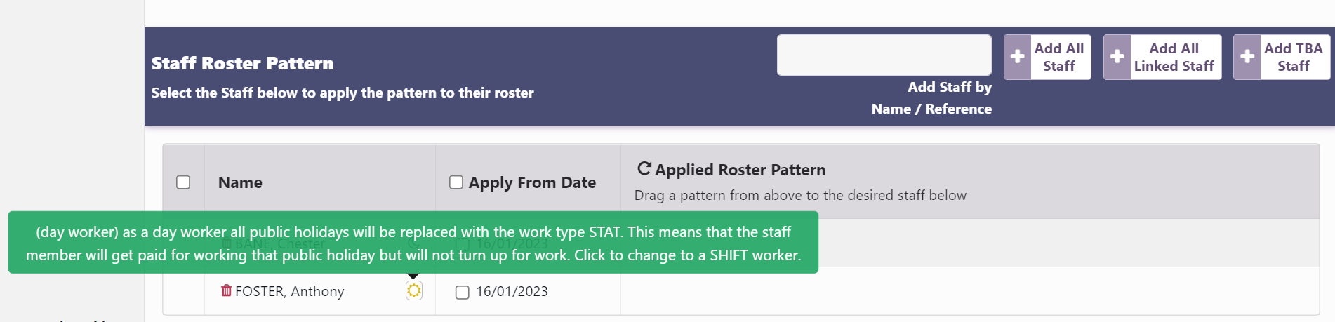 Assign Employees to the Pattern Group in Roster Pattern Designer