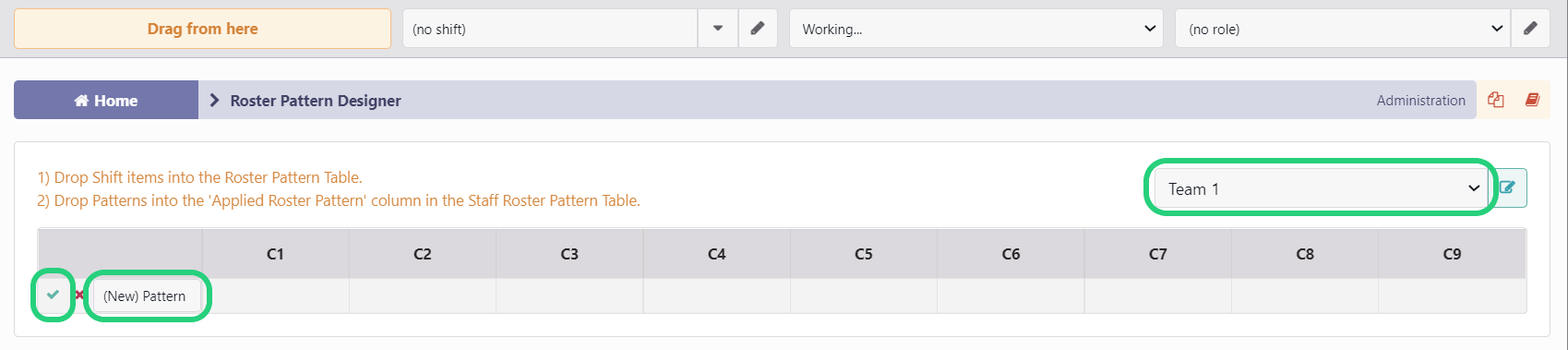 Add a Pattern Row in Roster Pattern Designer