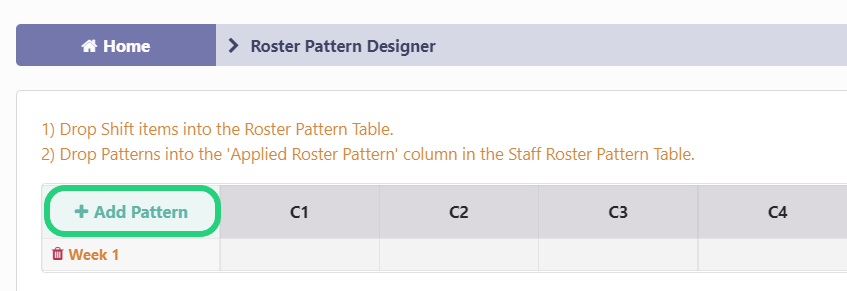 Add a Pattern Row in Roster Pattern Designer