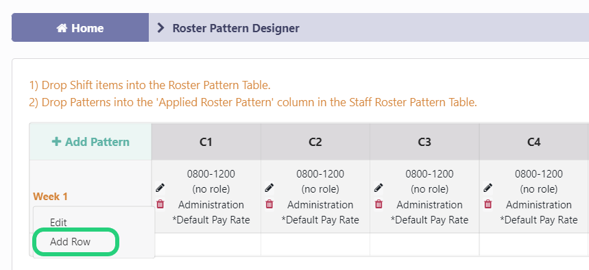 Add Shifts to your Roster in Roster Pattern Designer
