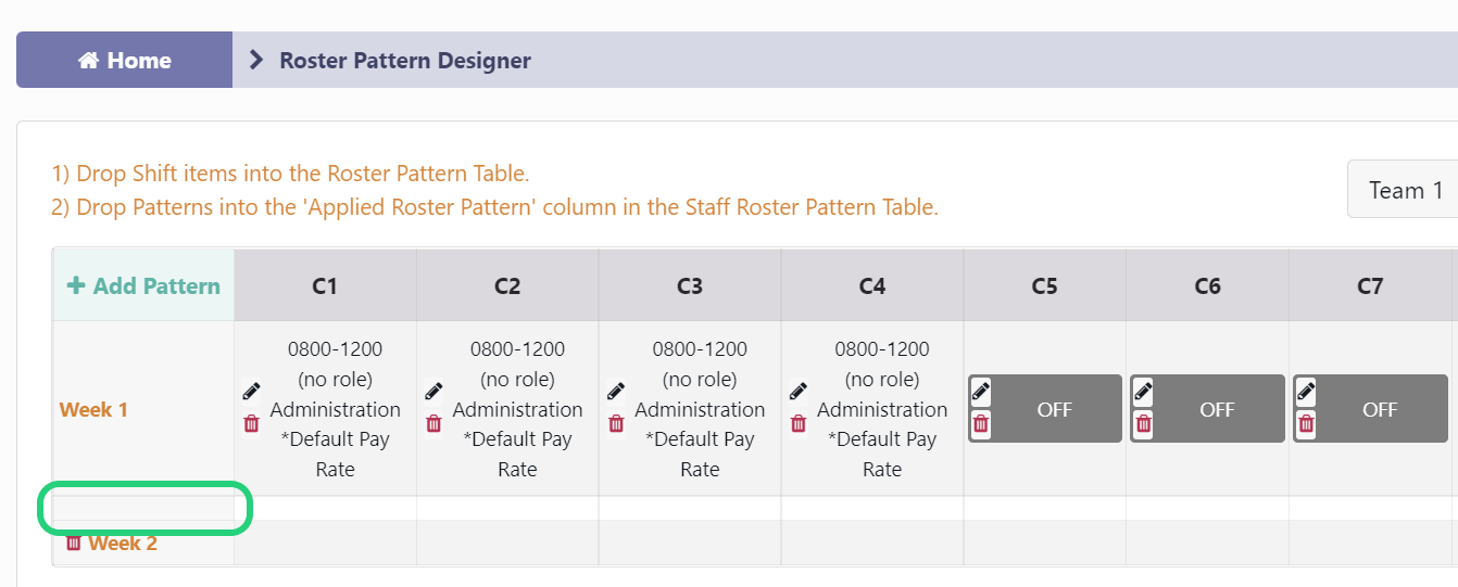 Add Shifts to your Roster in Roster Pattern Designer