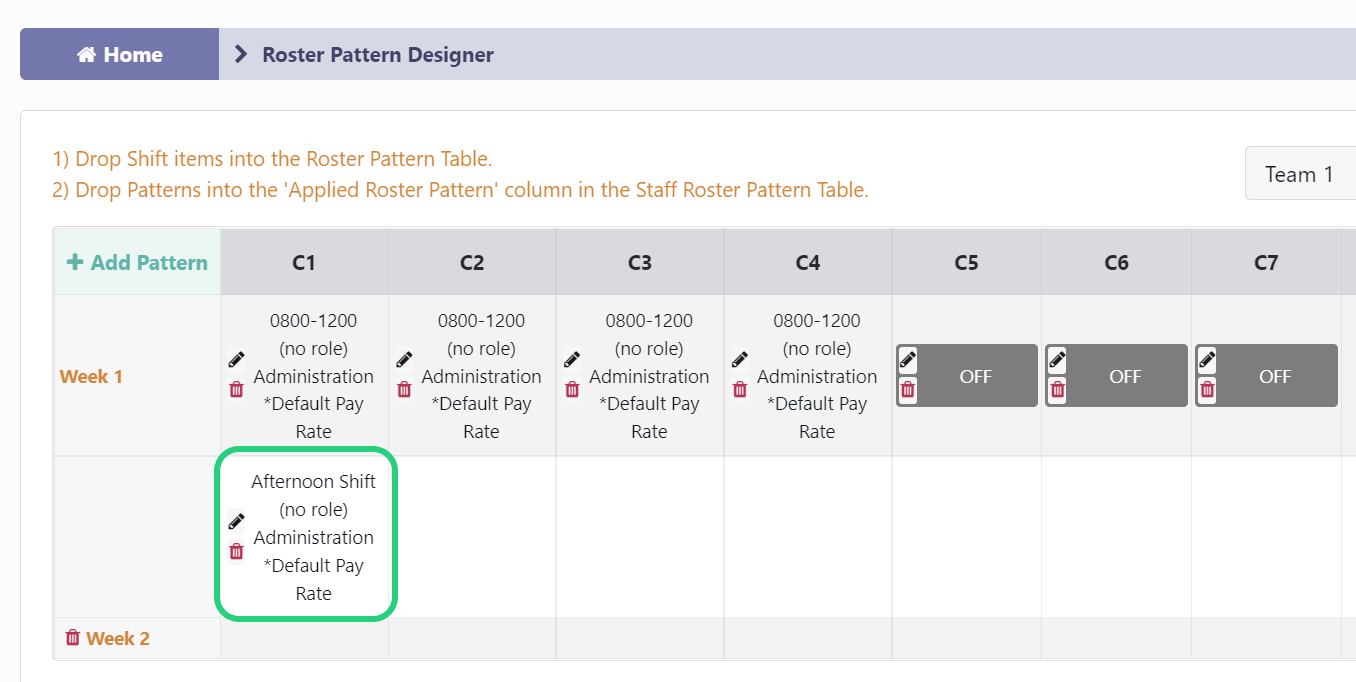Add Shifts to your Roster in Roster Pattern Designer