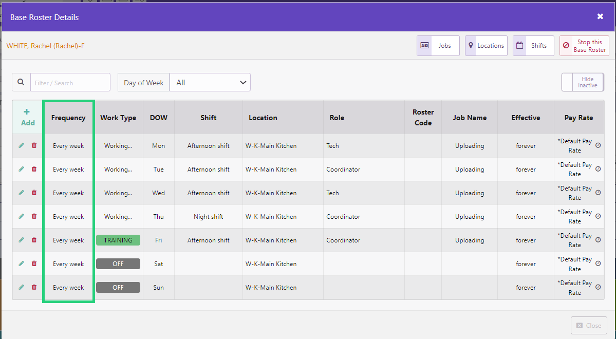 Add Selected Shifts to the Base Roster