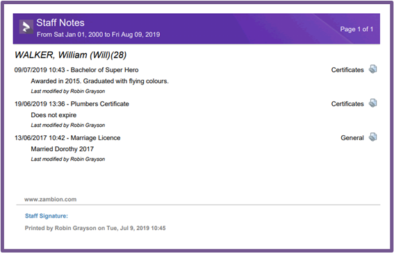 Print All Staff Notes / Document