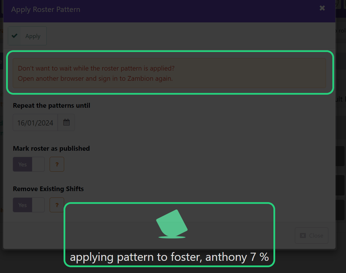Apply Pattern in Roster Pattern Designer