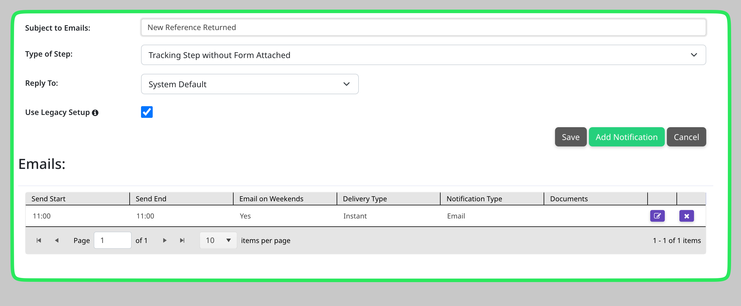 Reference Received Notification (RefCheck)