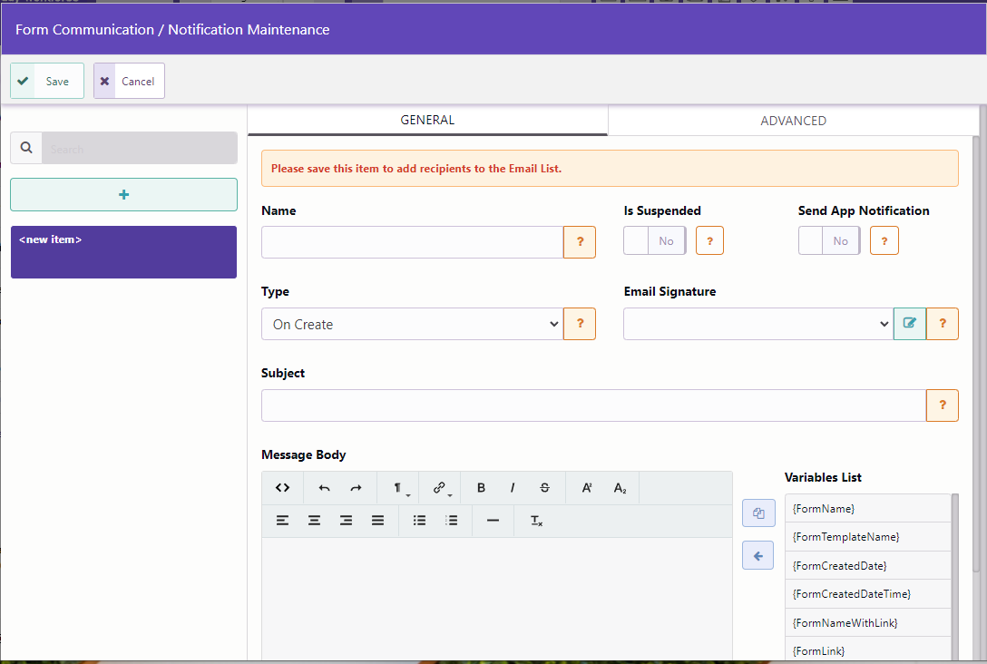 Create a Form Custom Notification
