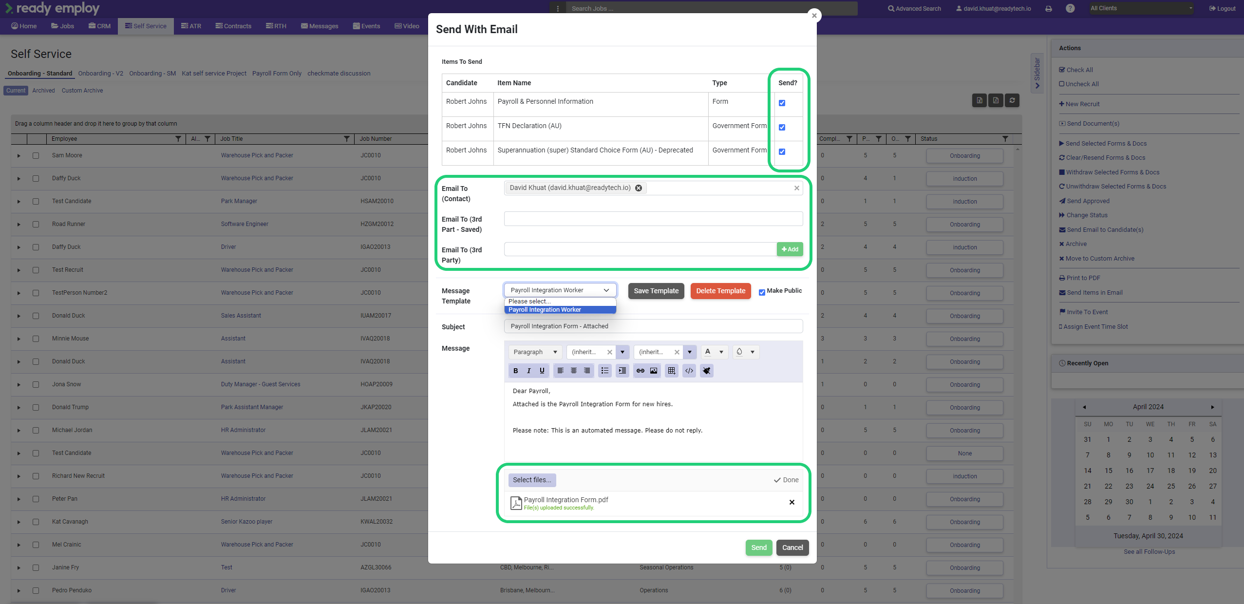Viewing and Managing Self Service Items (Onboarding)