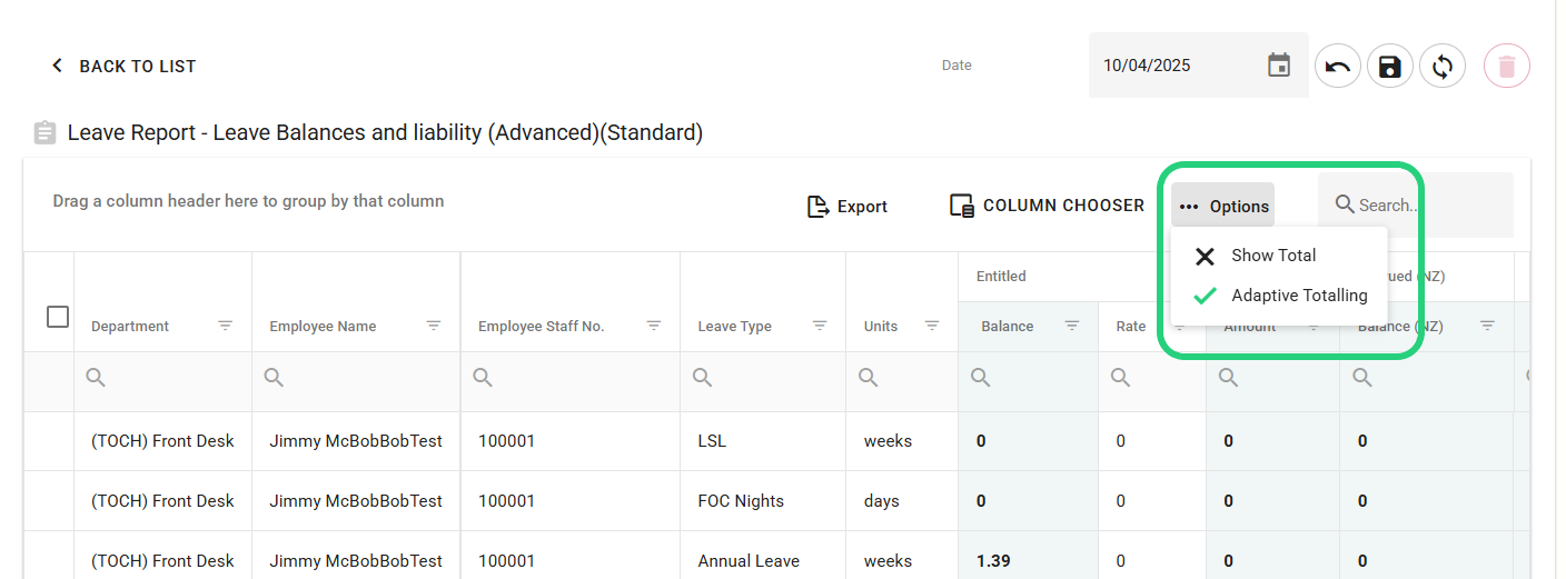 Leave Balances and Liability (Advanced) Report in Report Writer