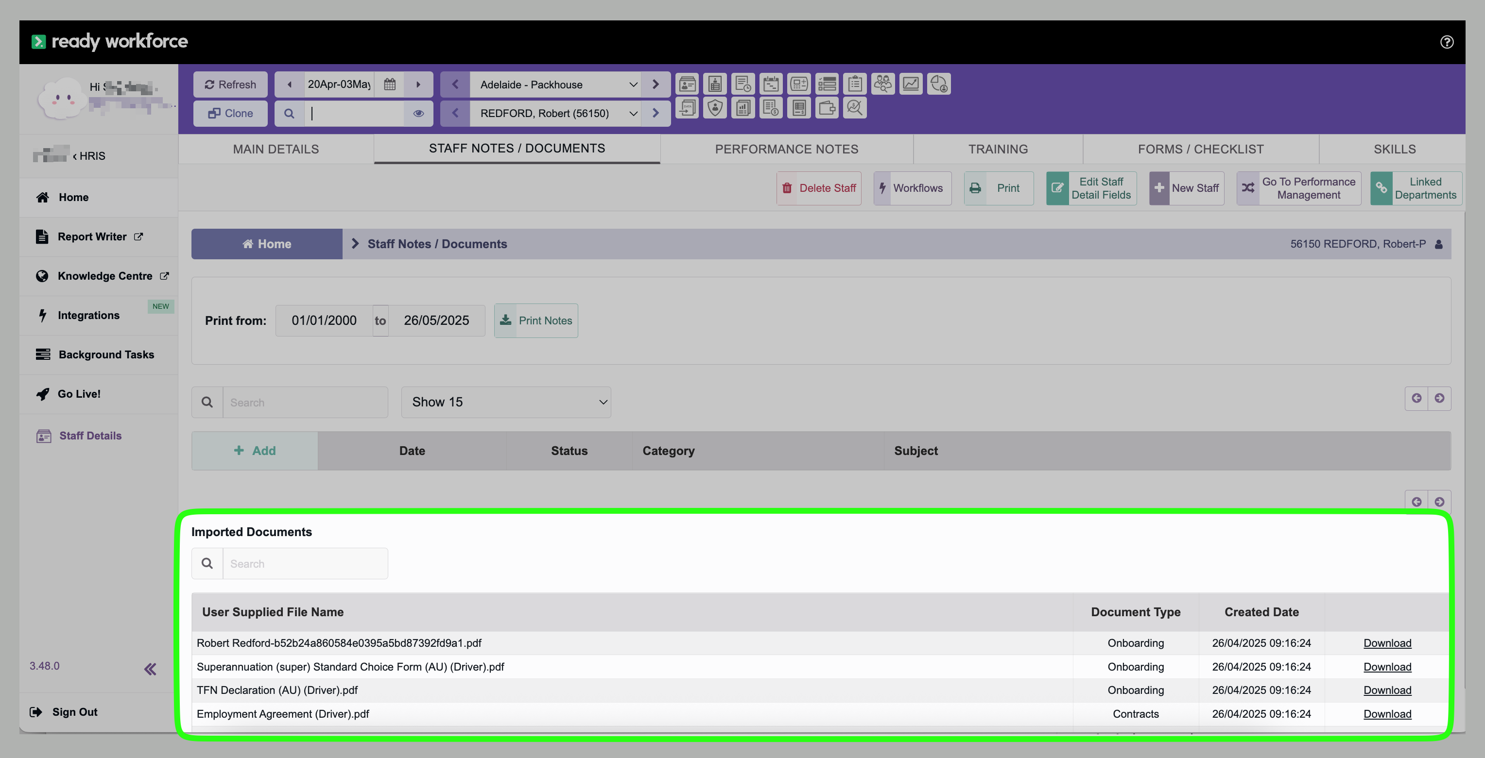 Recruitment Document Integration with Workforce