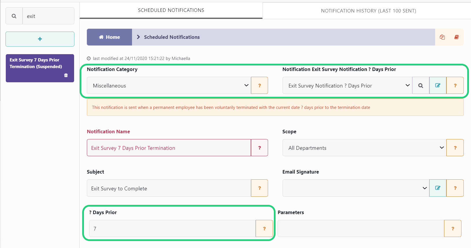 Exit Survey Notifications