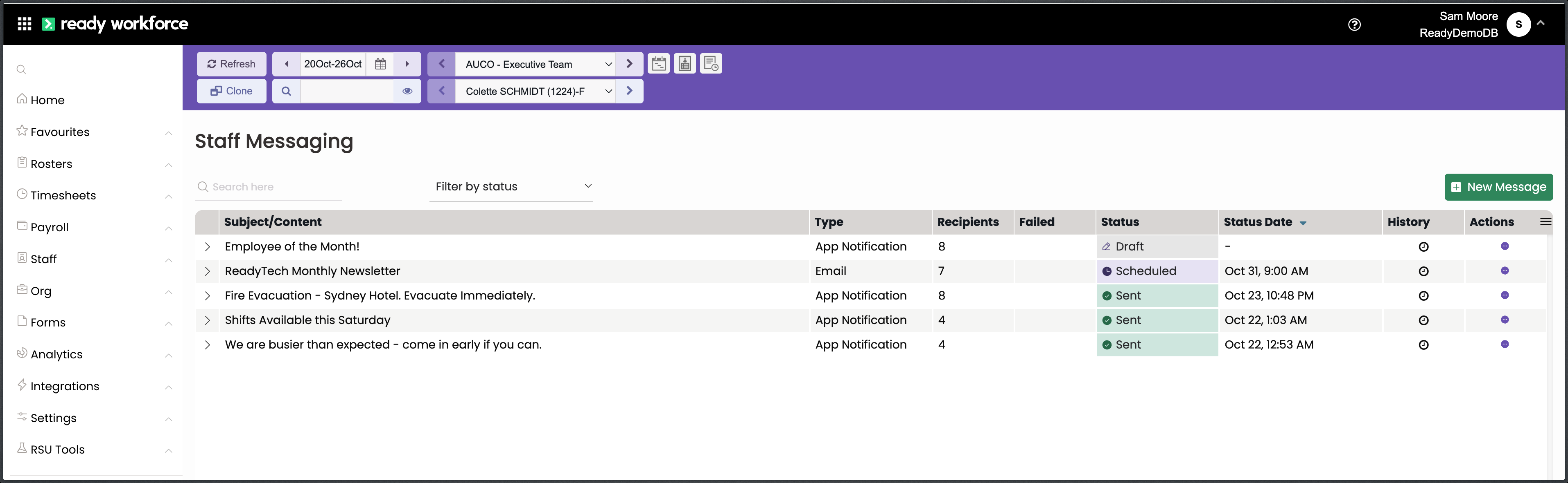 Staff Messaging & Announcements in Ready Workforce