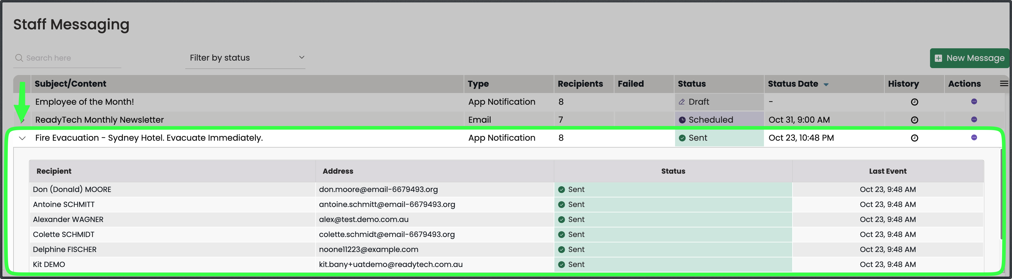 Staff Messaging & Announcements in Ready Workforce