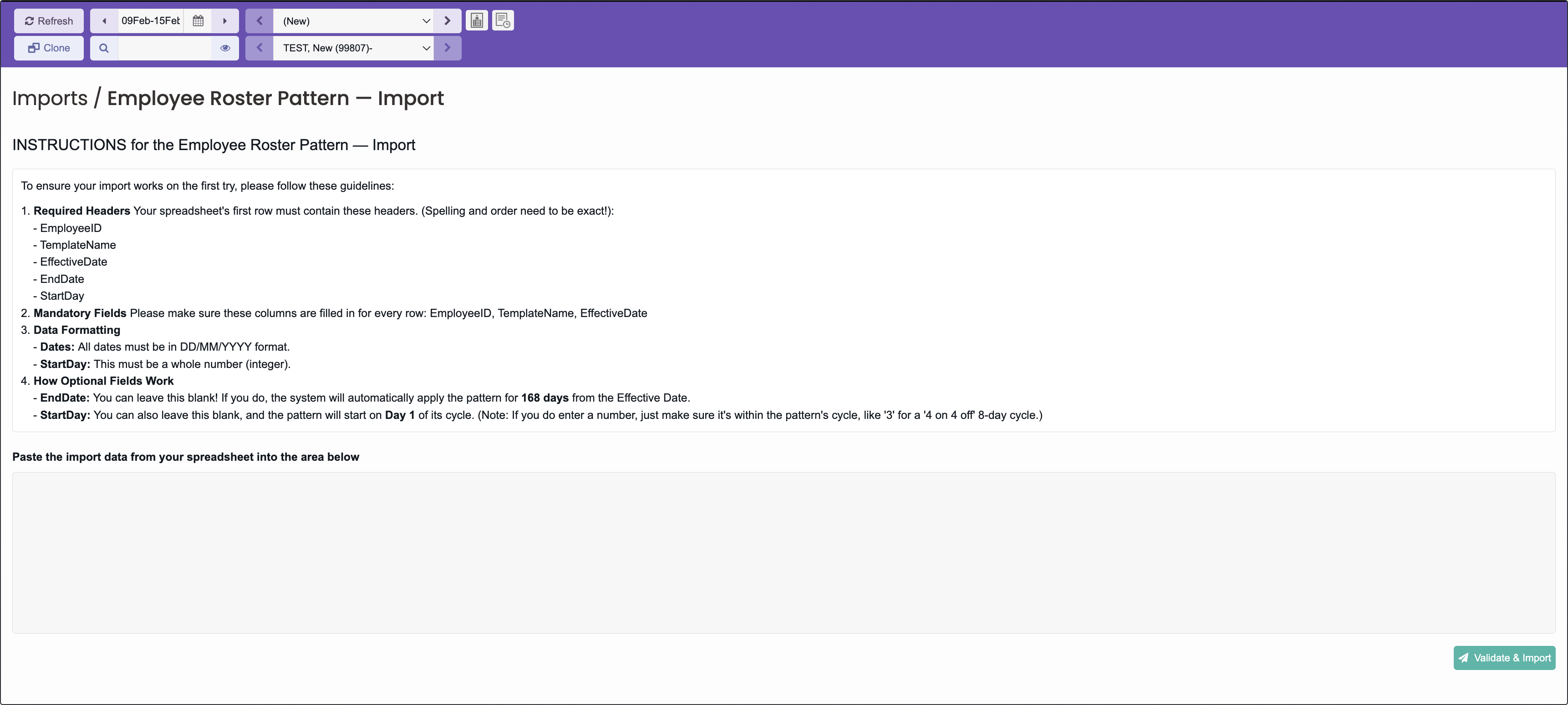 Importing Roster Pattern Templates